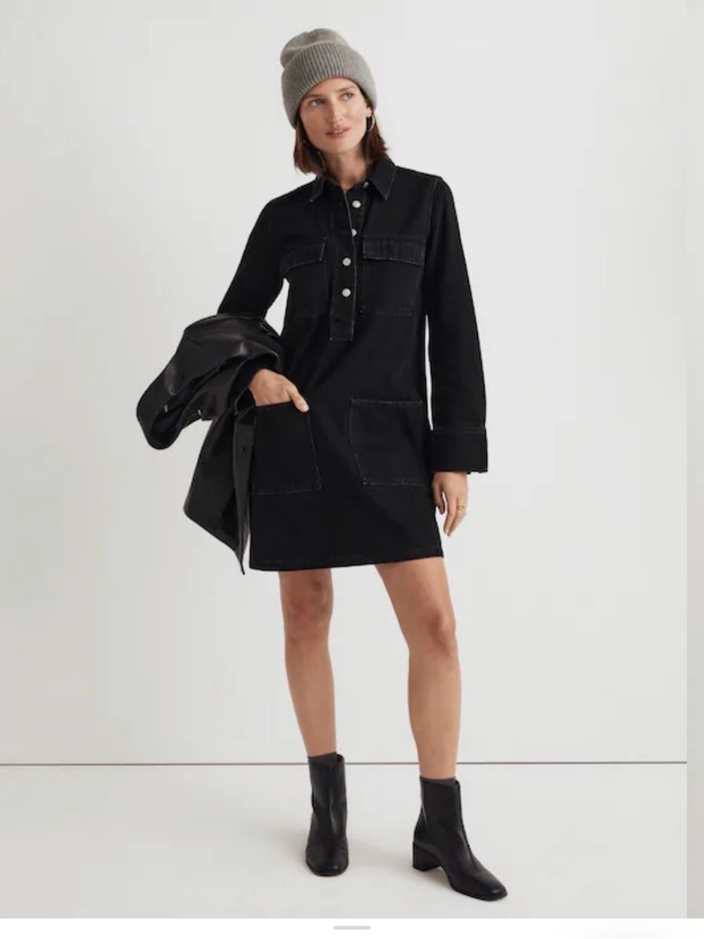 Madewell Denim Popover Mini Shirtdress in Blackwash